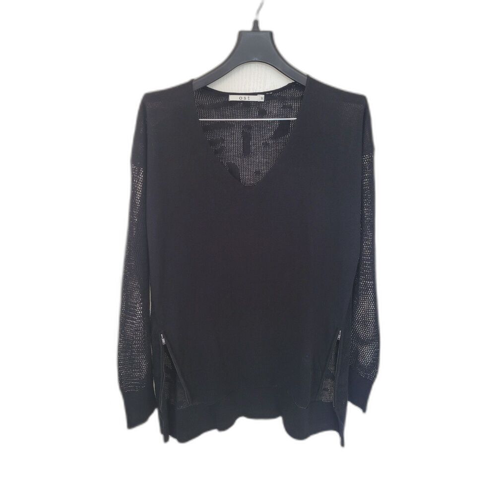 OST Sheer Back Black Animal Print Zipper Detail Shirt